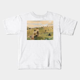 Boys On A Hillside by Winslow Homer Kids T-Shirt